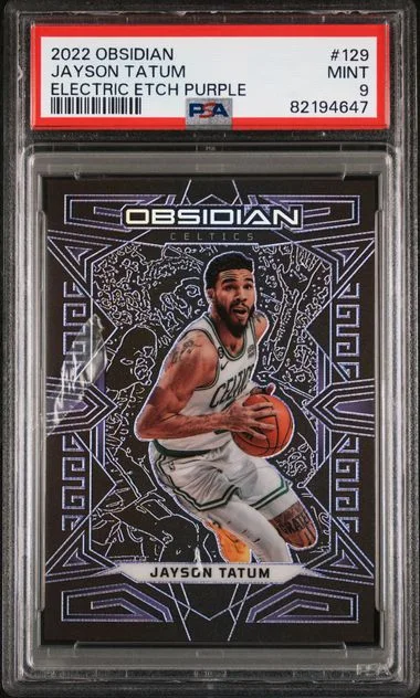 2022 Panini Obsidian Jayson Tatum Electric Etch Purple #129 card image
