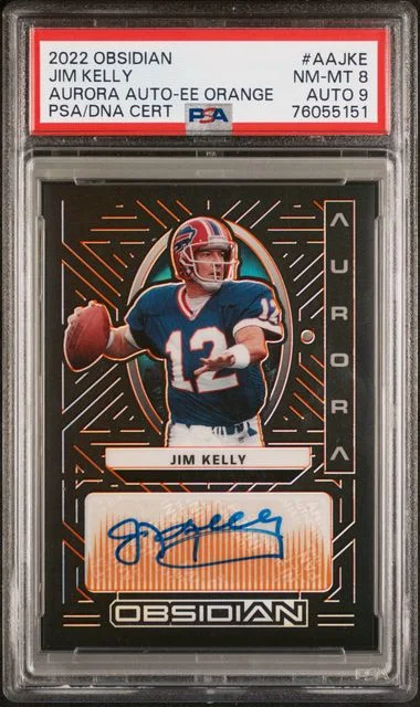 2022 Panini Obsidian Jim Kelly Aurora Autograph Electric Etch Orange #AA-JKE card image