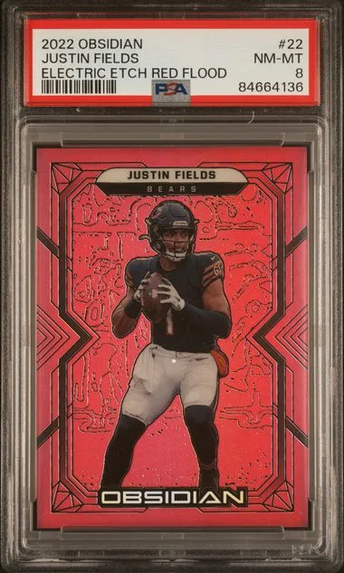 2022 Panini Obsidian Justin Fields Electric Etch Red Flood #22 card image