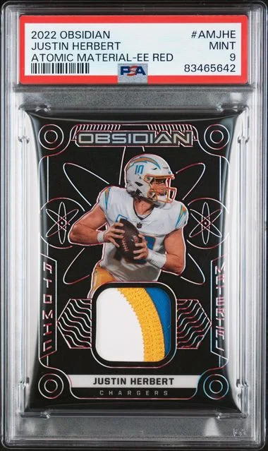 2022 Panini Obsidian Justin Herbert Atomic Material Electric Etch Red #AMJHE card image