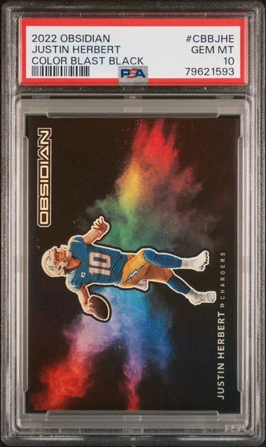 2022 Panini Obsidian Justin Herbert Color Blast Black #CBB-JHE card image