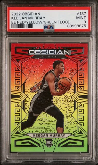 2022 Panini Obsidian Keegan Murray Electric Etch Red/Yellow/Green Flood #187 card image