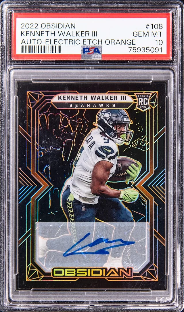 2022 Panini Obsidian Kenneth Walker III Autograph Electric Etch Orange #108 card image