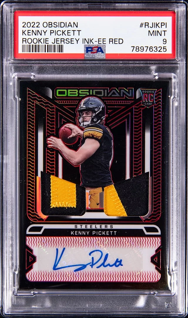 2022 Panini Obsidian Kenny Pickett Jersey Ink Electric Etch Red #RJI-KPI card image