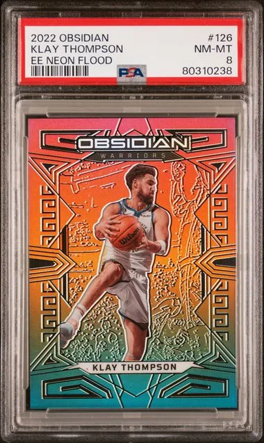 2022 Panini Obsidian Klay Thompson Electric Etch Neon Flood #126 card image