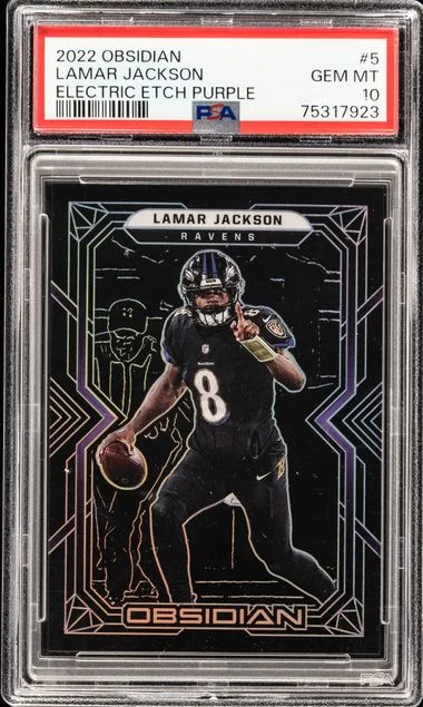 2022 Panini Obsidian Lamar Jackson Electric Etch Purple #5 card image