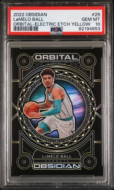 2022 Panini Obsidian Lamelo Ball Orbital Electric Etch Yellow #25 card image