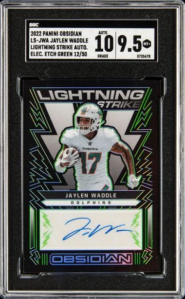 2022 Panini Obsidian Ls-Jwa Jaylen Waddle Lighting Strike Auto. Elec. Etch Green #12/50 card image