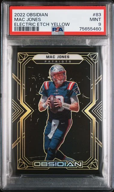 2022 Panini Obsidian Mac Jones Electric Etch Yellow #83 card image