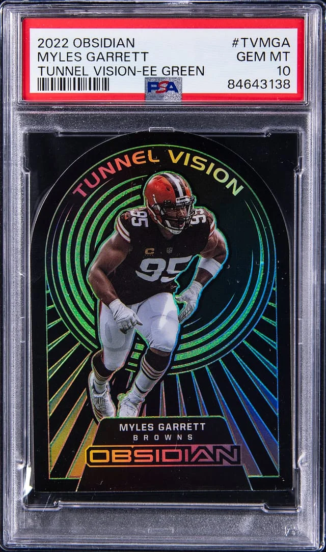 2022 Panini Obsidian Myles Garrett Tunnel Vision Electric Etch Green #TVMGA card image