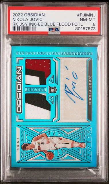 2022 Panini Obsidian Nikola Jovic Jersey Ink Electric Etch Blue Flood Fotl #RJIM-NJ card image