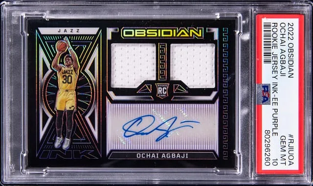 2022 Panini Obsidian Ochai Agbaji Jersey Ink Electric Etch Purple #RJIUOA card image