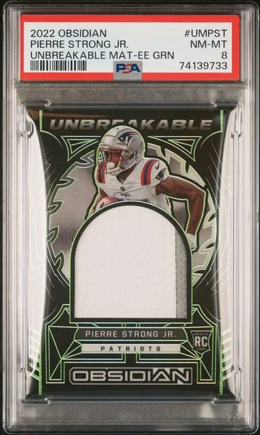 2022 Panini Obsidian Pierre Strong Jr. Unbreakable Material Electric Etch Green #UM-PST card image