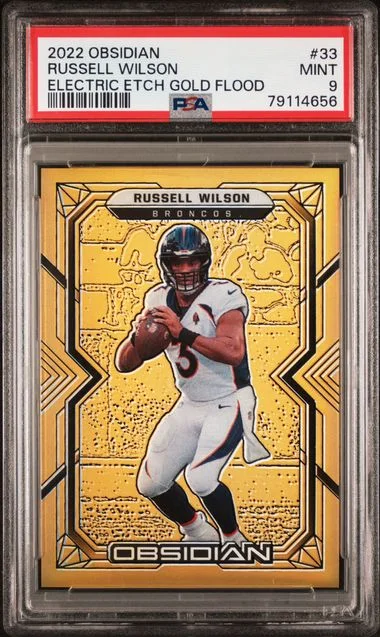 2022 Panini Obsidian Russell Wilson Electric Etch Gold Flood #33 card image