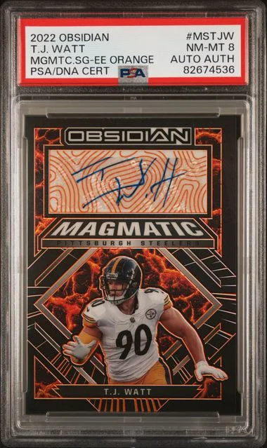 2022 Panini Obsidian T.J. Watt Magmatic Signatures Electric Etch Orange #MS-TJW card image