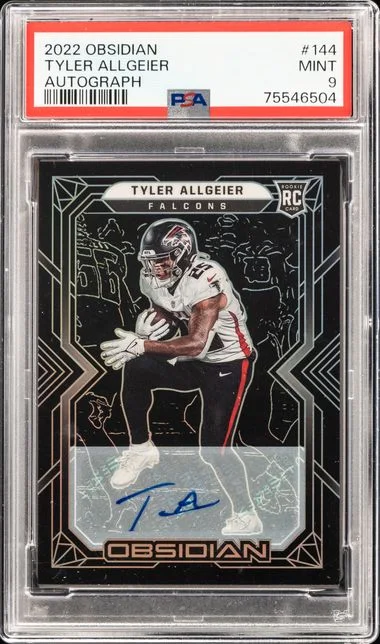 2022 Panini Obsidian Tyler Allgeier Autograph #144 card image