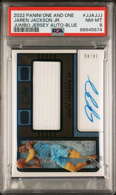 2022 Panini One and One Jaren Jackson Jr. Jumbo Jersey Autographs Blue #JJA-JJJ card image
