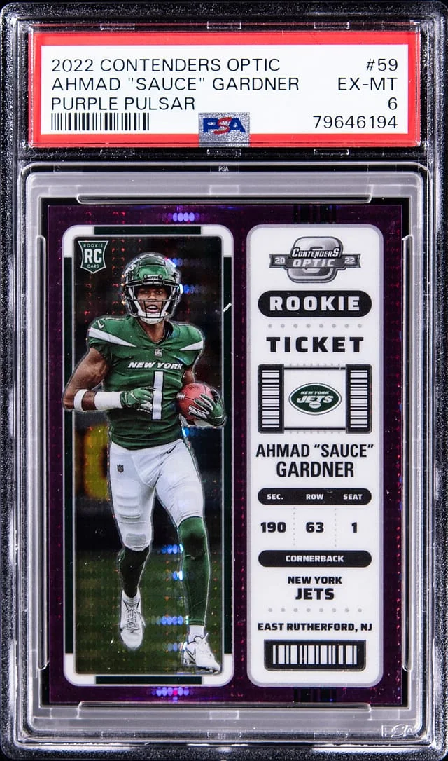 2022 Panini Optic Ahmad Sauce Gardner Contenders Purple Pulsar #59 card image