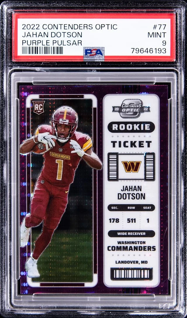 2022 Panini Optic Jahan Dotson Contenders Purple Pulsar #77 card image