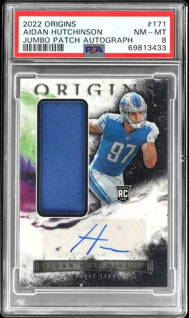2022 Panini Origins Aidan Hutchinson Jumbo Patch Autograph #171 card image