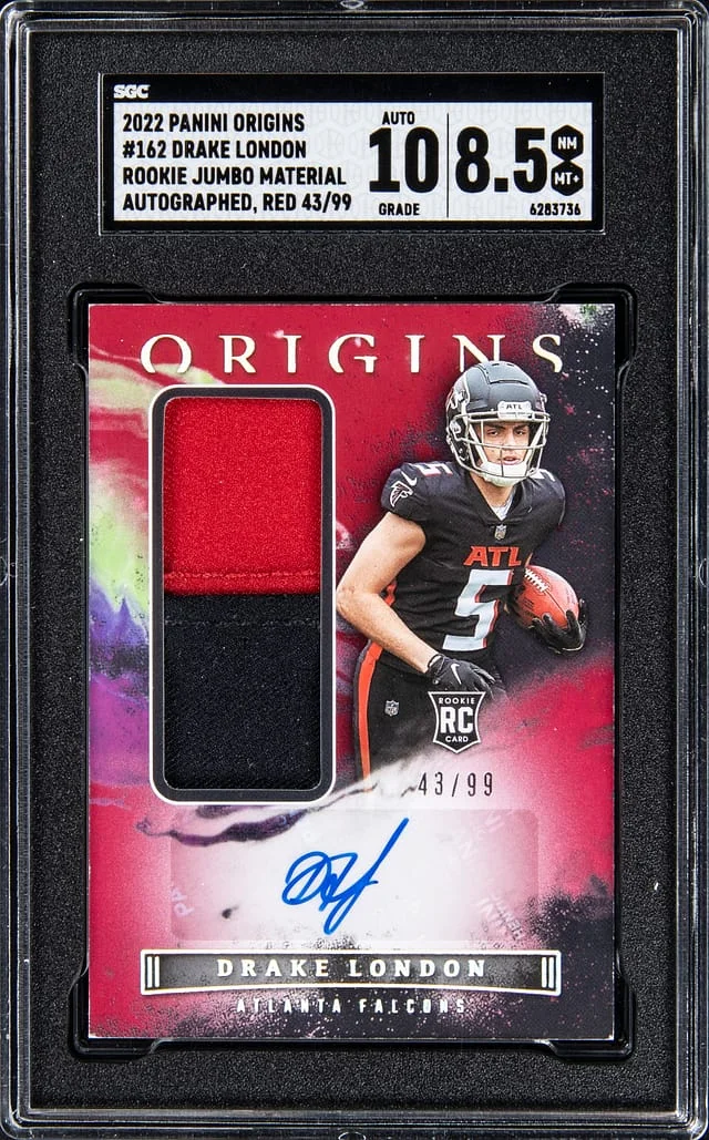 2022 Panini Origins Drake London Jumbo Material Autograph, Red #162 card image