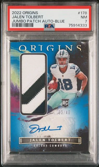 2022 Panini Origins Jalen Tolbert Jumbo Patch Autograph Blue# #178 card image