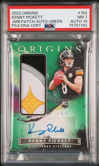 2022 Panini Origins Kenny Pickett Jumbo Patch Autograph Green #154 card image