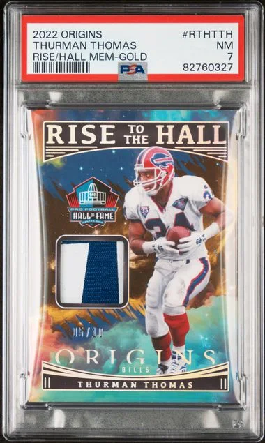 2022 Panini Origins Rise To The Hall Memorabilia Gold Rthtth Thurman Thomas #no-number card image