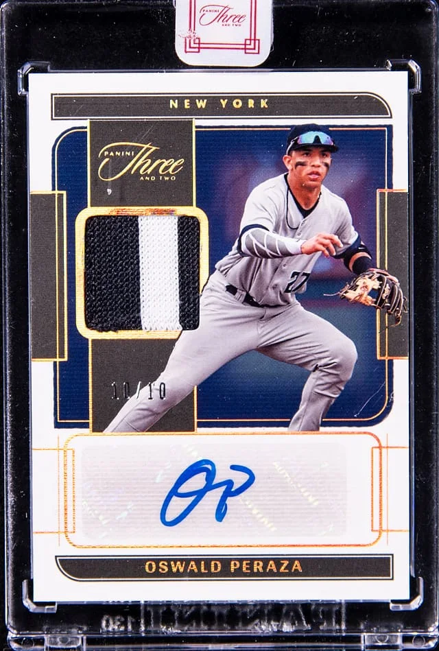 2022 Panini Oswald Peraza Three and Two Autographed Jerseys Holo Gold #AJ-OP card image