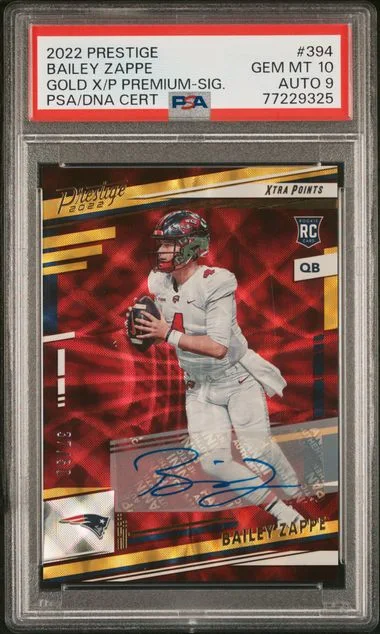 2022 Panini Prestige Bailey Zappe Gold Xtra Points Premium-Signature #394 card image