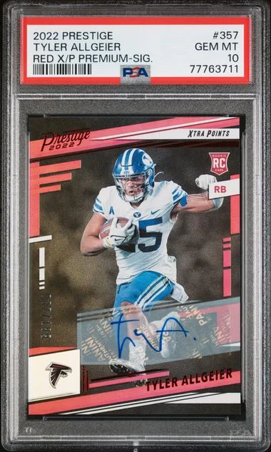 2022 Panini Prestige Tyler Allgeier Red Xtra Points Premium-Signature #357 card image