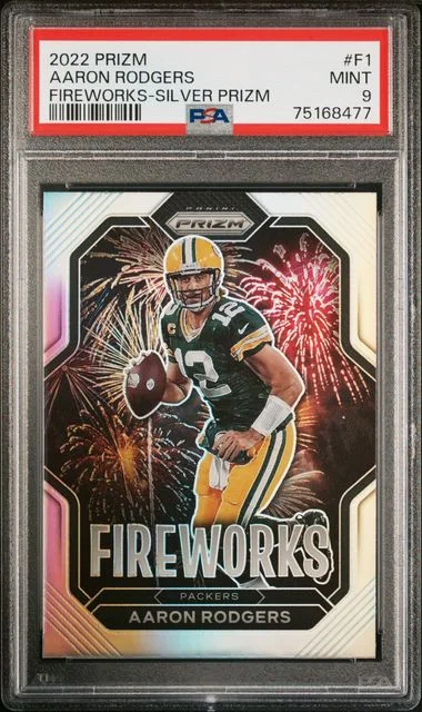 2022 Panini Prizm Aaron Rodgers Fireworks Silver Prizm #F-1 card image