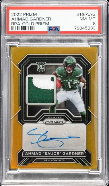 2022 Panini Prizm Ahmad Sauce Gardner Patch Autographs Gold Prizm #RPA-AG card image