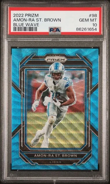 2022 Panini Prizm Amon-Ra St. Brown Blue Wave #98 card image