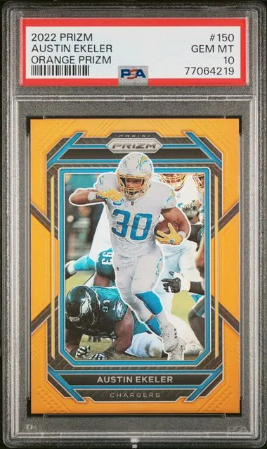 2022 Panini Prizm Austin Ekeler Orange Prizm #150 card image
