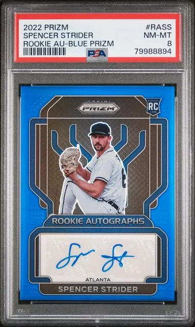 2022 Panini Prizm Autographs Blue Prizm Rass Spencer Strider #no-number card image
