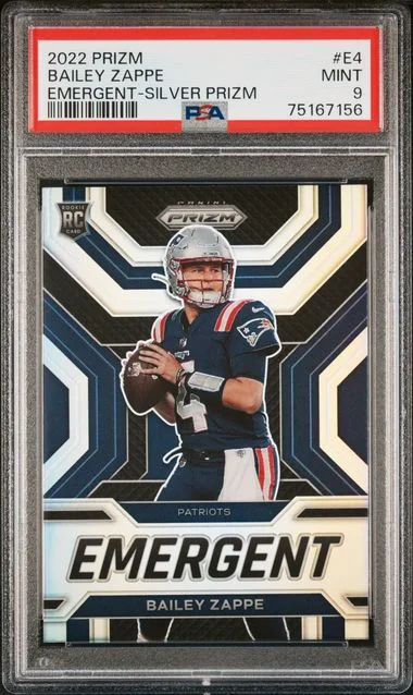 2022 Panini Prizm Bailey Zappe Emergent Silver Prizm #E-4 card image