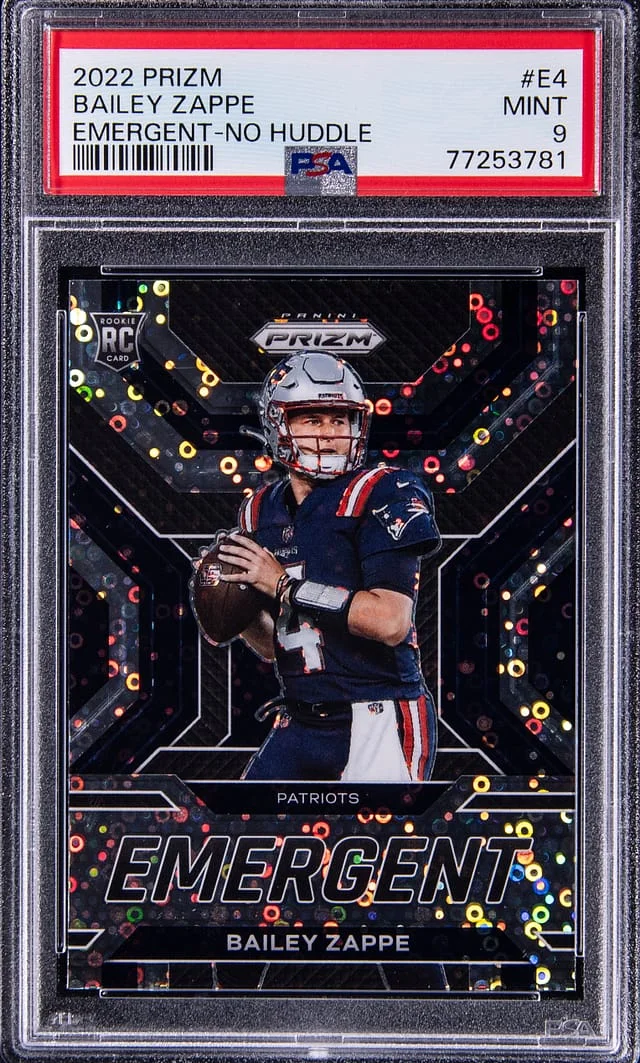 2022 Panini Prizm Bailey Zappe Emergent No Huddle #E4 card image