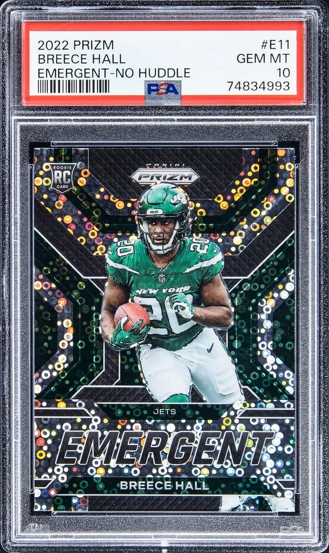 2022 Panini Prizm Breece Hall Emergent - No Huddle #E11 card image