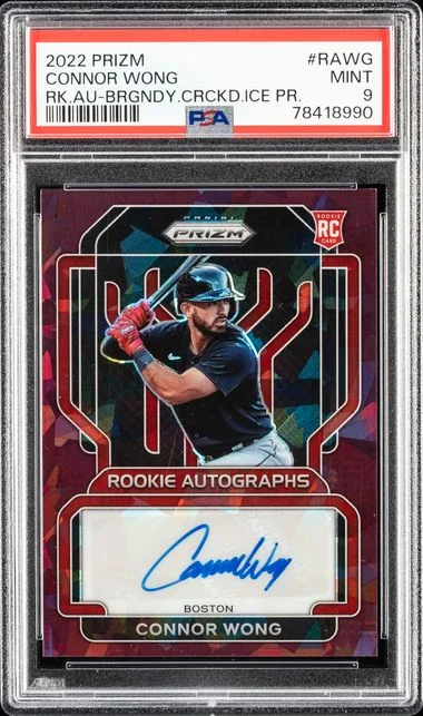 2022 Panini Prizm Connor Wong Autographs Burgundy Cracked Ice Prizm #RA-WG card image