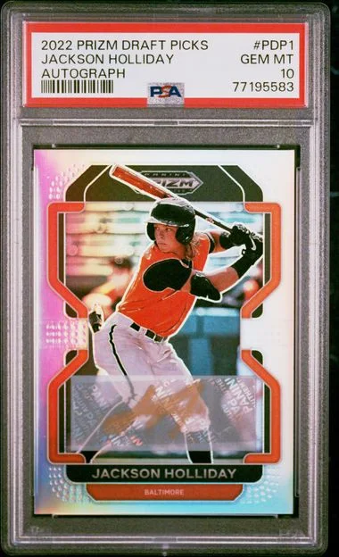 2022 Panini Prizm Draft Picks Jackson Holliday Autograph Red Prizm #PDP1 card image