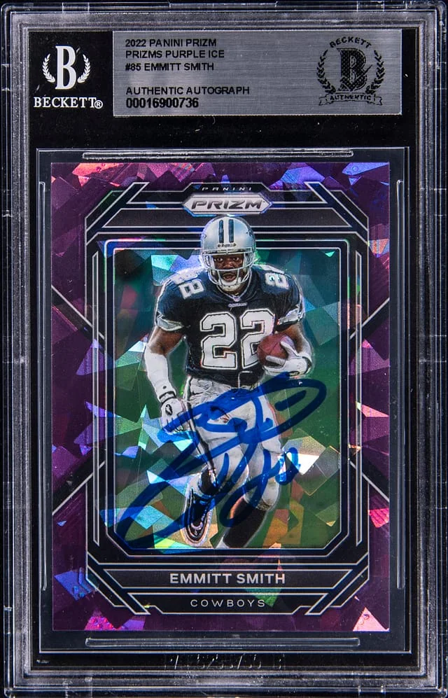 2022 Panini Prizm Emmitt Smith - BAS Authentic Prizms Purple Ice #85 card image