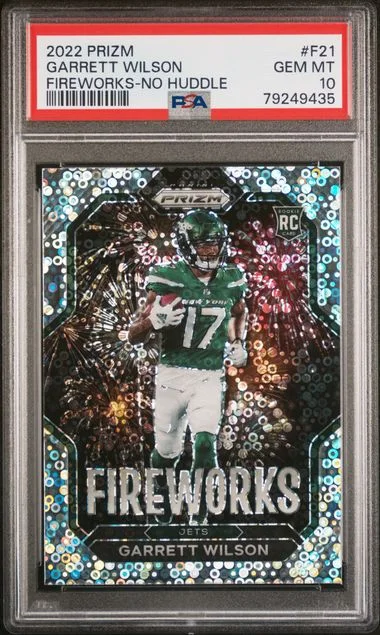 2022 Panini Prizm Garrett Wilson Fireworks No Huddle #F21 card image