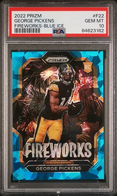 2022 Panini Prizm George Pickens Fireworks Blue Ice #F22 card image