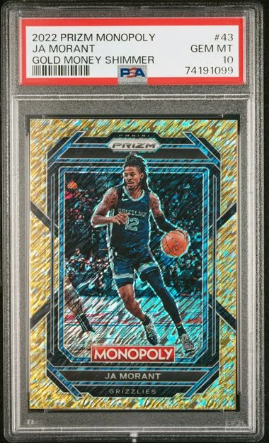2022 Panini Prizm Ja Morant Monopoly Gold Money Shimmer #43 card image
