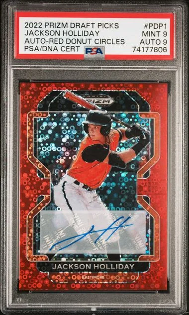 2022 Panini Prizm Jackson Holliday Autographs Red Donut Circles #PDP1 card image