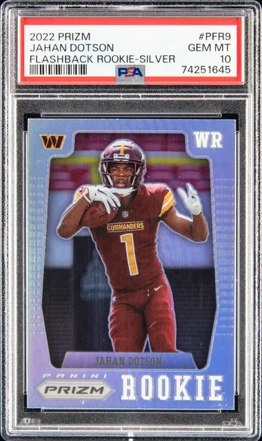 2022 Panini Prizm Jahan Dotson Prizm Flashback Silver #Pfr9 card image