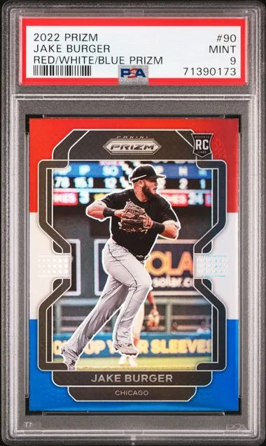 2022 Panini Prizm Jake Burger Red/White/Blue Prizm #90 card image