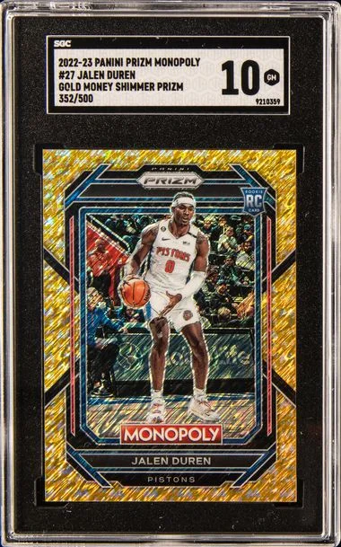2022 Panini Prizm Jalen Duren Monopoly Gold Money Shimmer #27 card image