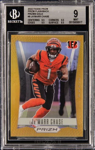 2022 Panini Prizm Ja'Marr Chase Prizm Flashback Gold #PF-9 card image